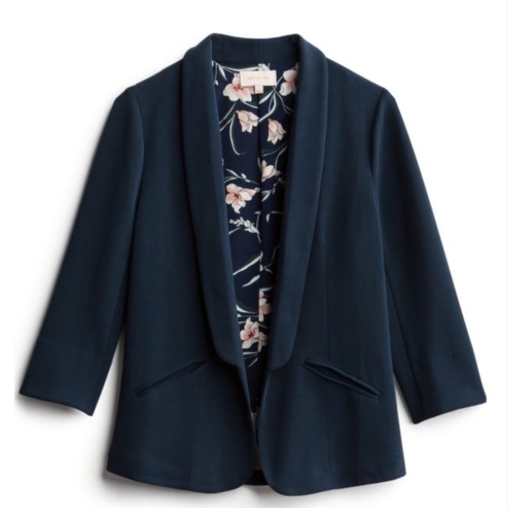 Skies Are Blue Navy Floral-Lined Blazer